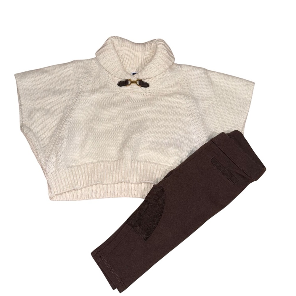 Janie and Jack English Rider Sweater Poncho Pants Cream Brown Size 6-12 Months